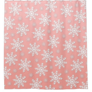 pink christmas snowflakes shower curtain