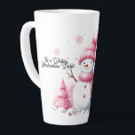 Pink Christmas Snowman Marshmallow World  Latte Mug<br><div class="desc">If you appreciate a pink Christmas holiday design you'll love this pink snowman made of marshmallows adorned in pink hat and scarf with twig arms. Random pink snowflakes fluttering down around him with pink marshmallows beside him along with a pink Christmas tree. The message says 'It's a wintery marshmallow world'...</div>