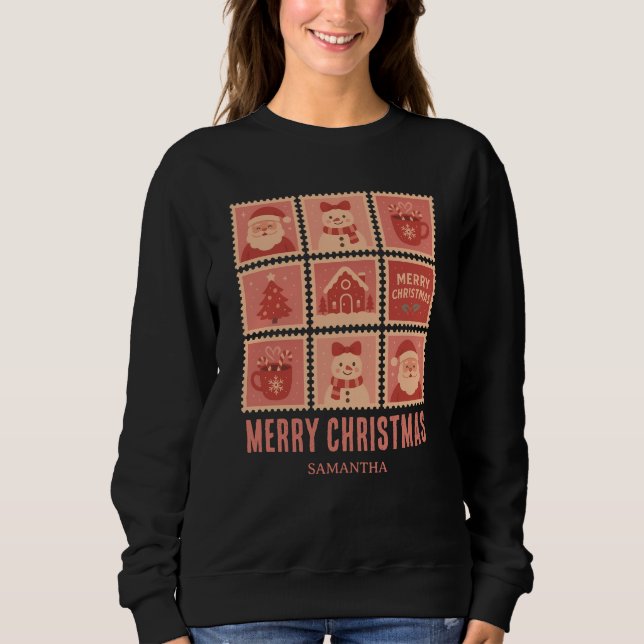 Pink Christmas Stamp Collage Sweatshirt (Front)