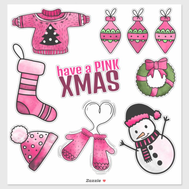 Pink Christmas Sticker Pack (Sheet)