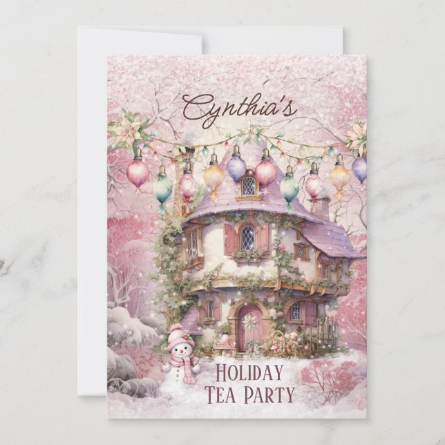 Pink Christmas Tea Party Invitation (Front)