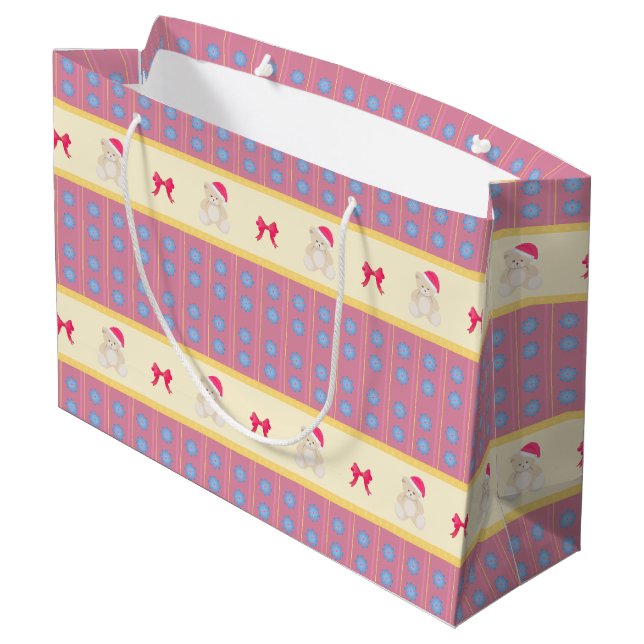 Pink Christmas Teddy Gift Bag - Large (Back Angled)