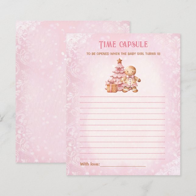 Pink Christmas Time Capsule Card Baby Shower (Front/Back)