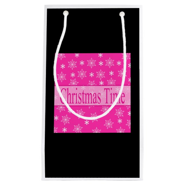 Pink Christmas Time snowflakes Small Gift Bag (Front)