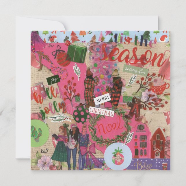 Pink Christmas 'Tis The Season Flat Greeting Card (Front)