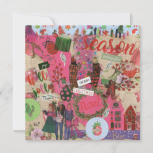 Pink Christmas 'Tis The Season Flat Greeting Card