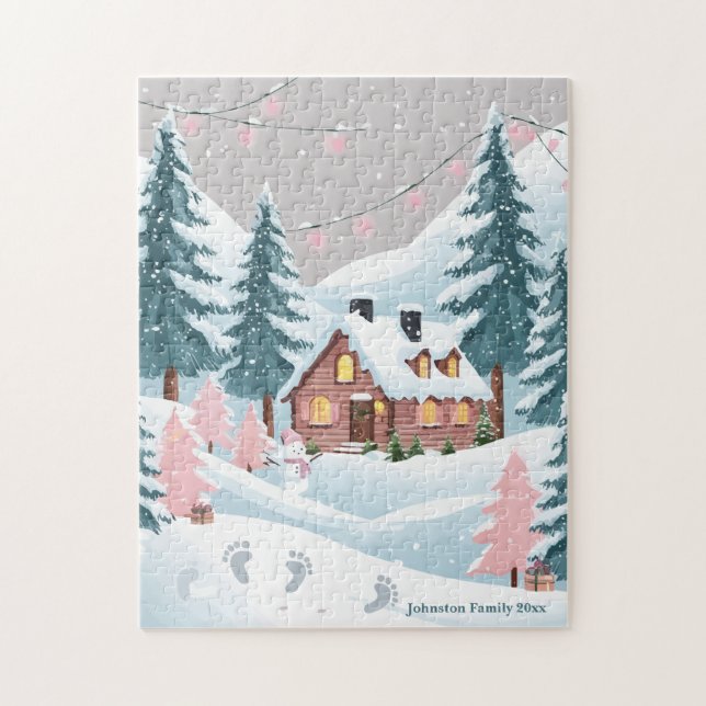 Pink Christmas Town Jigsaw Puzzle (Vertical)