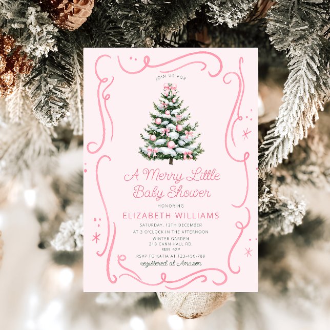 Pink Christmas Tree A Merry Little Baby Shower Invitation (Creator Uploaded)