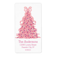 Pink Christmas Tree and Bow Return Address