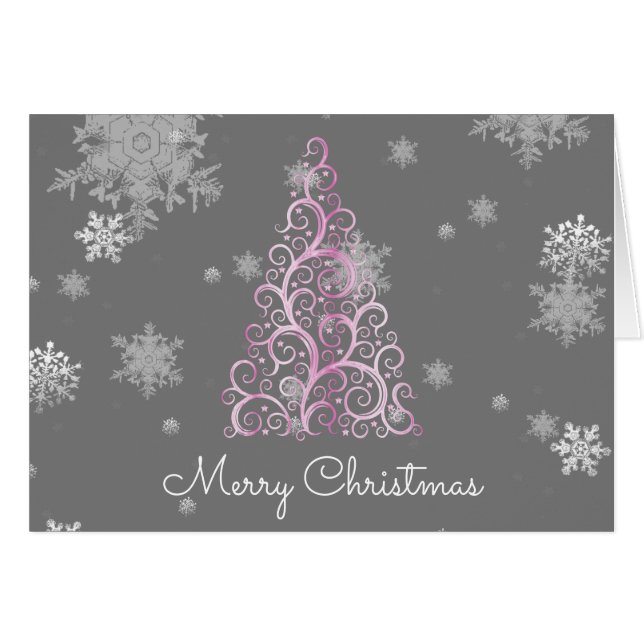 Pink Christmas Tree and Snowflakes (Front Horizontal)