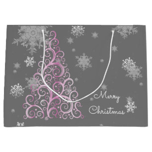 Pink Christmas Tree and Snowflakes Gift Bag
