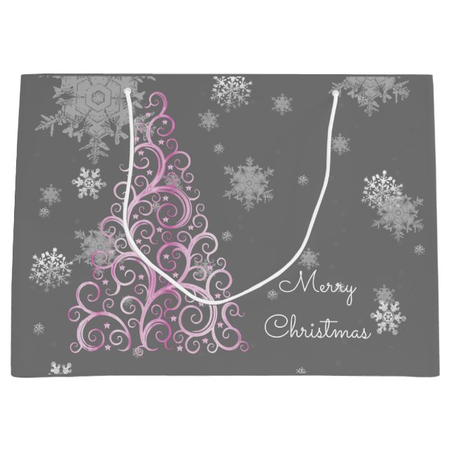 Pink Christmas Tree and Snowflakes Gift Bag (Front)