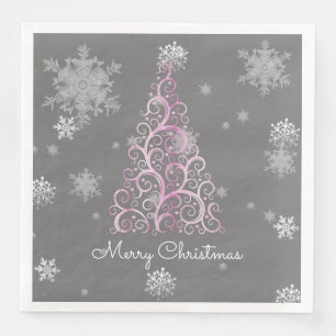 Pink Christmas Tree and Snowflakes Paper Napkin