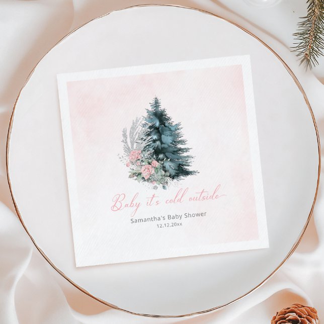 Pink Christmas tree Baby its cold outside Napkin (Creator Uploaded)