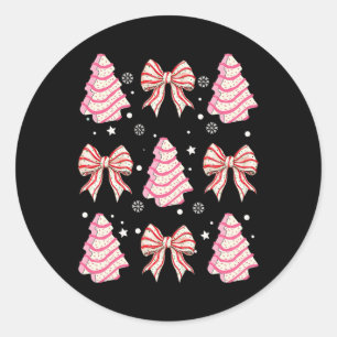 Pink Christmas Tree Cake Trendy Coquette Bow Chris Classic Round Sticker