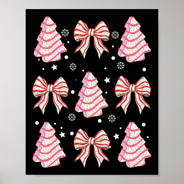 Pink Christmas Tree Cake Trendy Coquette Bow Chris Poster (Front)