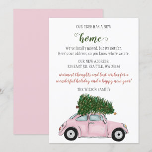 Pink Christmas Tree Car We've Moved Holiday Cards