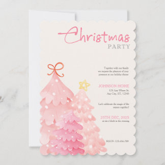 Pink Christmas Tree Christmas Party Invitation