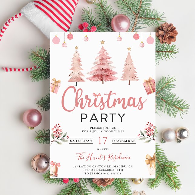 Pink Christmas Tree Christmas Party Invitation (Creator Uploaded)