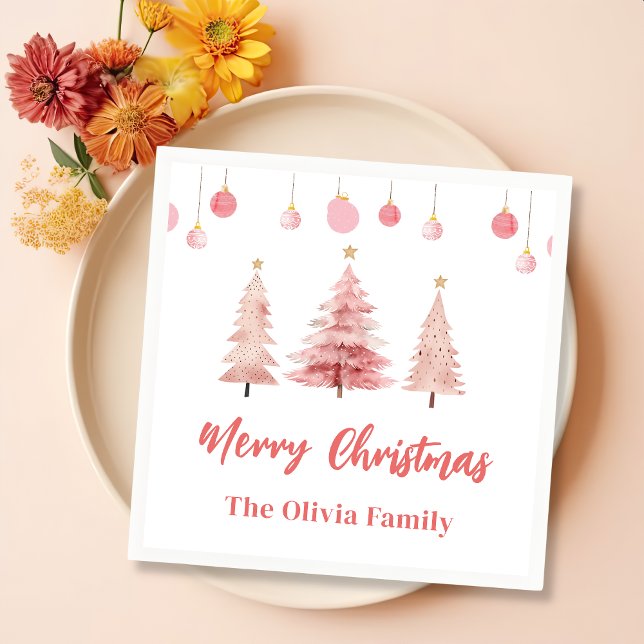 Pink Christmas Tree Christmas Party Napkin (Creator Uploaded)