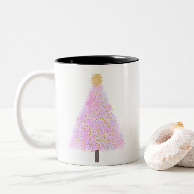Pink christmas tree coffee mug (With Donut)