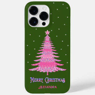 Pink Christmas Tree Custom Name Green Case-Mate iPhone 14 Pro Max Case