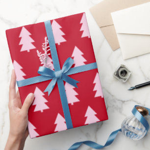 Pink Christmas Tree Dark Red Wrapping Paper