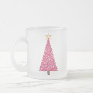 Pink christmas tree frosted glass coffee mug