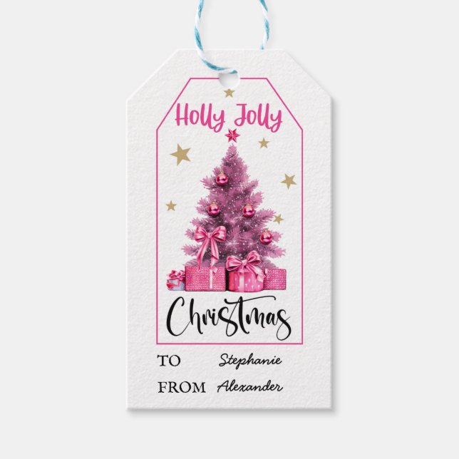 Pink Christmas Tree Gift Tags (Front)