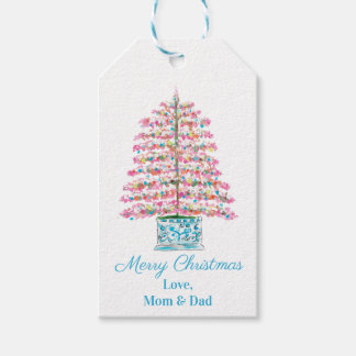 Pink Christmas Tree Gift Tags Chinoiserie 