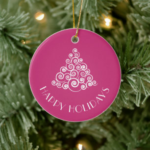 Pink Christmas Tree HAPPY HOLIDAYS Personalised Ceramic Tree Decoration