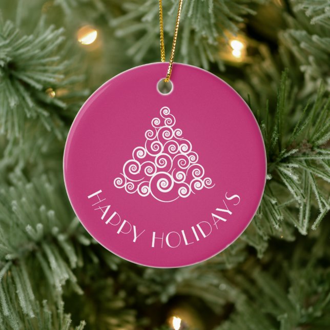 Pink Christmas Tree HAPPY HOLIDAYS Personalised Ceramic Tree Decoration (Tree)