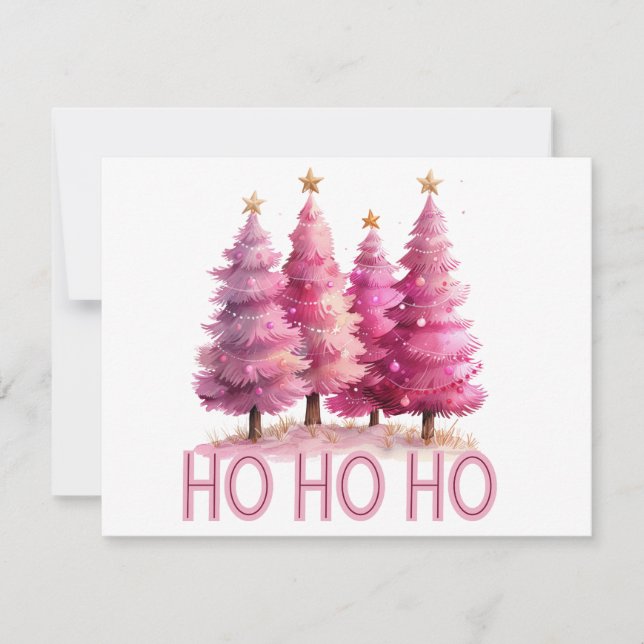 Pink Christmas tree HOHOHO Holiday Card (Front)