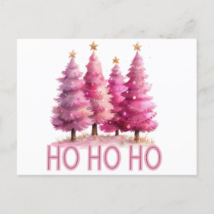 Pink Christmas tree HOHOHO Holiday Postcard