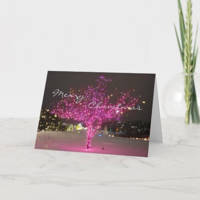 Pink Christmas Tree Holiday Card (Front)
