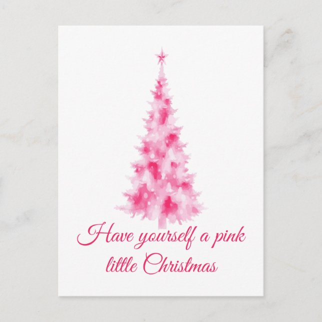 Pink Christmas Tree Holiday Greeting Postcard (Front)