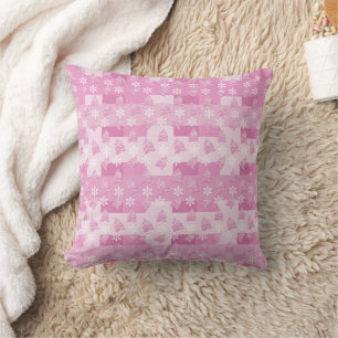 Pink Christmas Tree Illustration Cushion