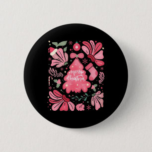 Pink Christmas Tree Merry And Bright Xmas Holiday 6 Cm Round Badge