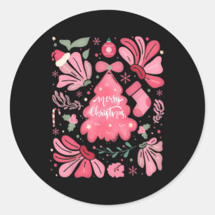 Pink Christmas Tree Merry And Bright Xmas Holiday Classic Round Sticker