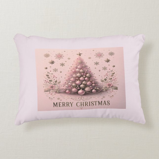 Pink Christmas Tree Merry Christmas Accent Pillow (Front)