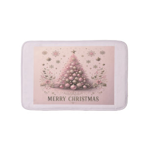 Pink Christmas Tree Merry Christmas Bath Mat