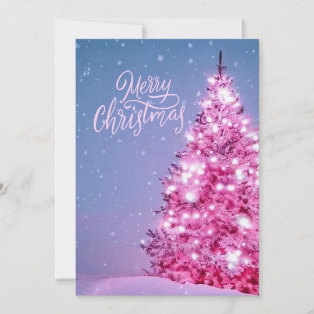 Pink christmas tree merry Christmas card (Front)