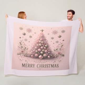 Pink Christmas Tree Merry Christmas Fleece Blanket