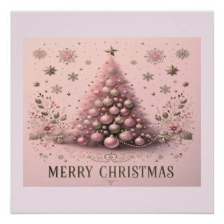 Pink Christmas Tree Merry Christmas Poster