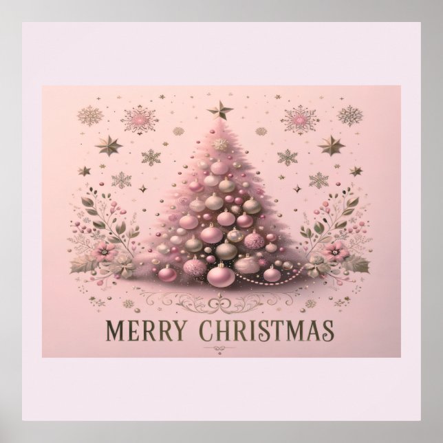 Pink Christmas Tree Merry Christmas  Poster (Front)