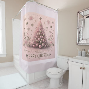 Pink Christmas Tree Merry Christmas Shower Curtain