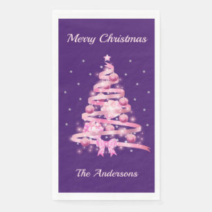 Pink Christmas Tree Name Custom Napkin