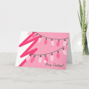 Pink Christmas Tree - Old Fashioned Lights Holiday Card