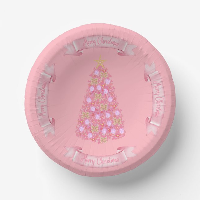 Pink Christmas Tree Paper Bowl Paper Plate (Front)