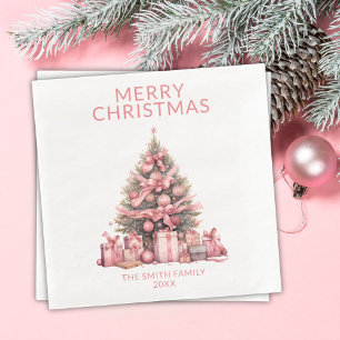 Pink Christmas Tree Party Napkin